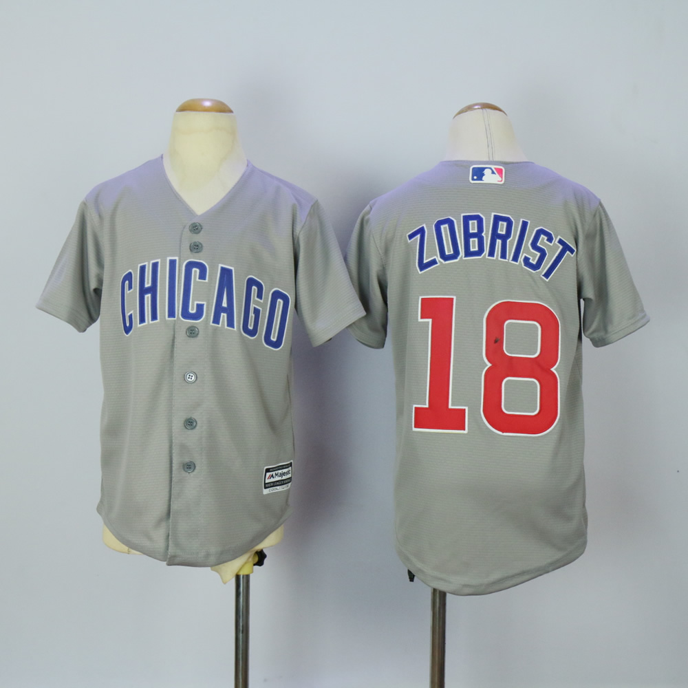 Youth Chicago Cubs 18 Zobrist Grey MLB Jerseys
